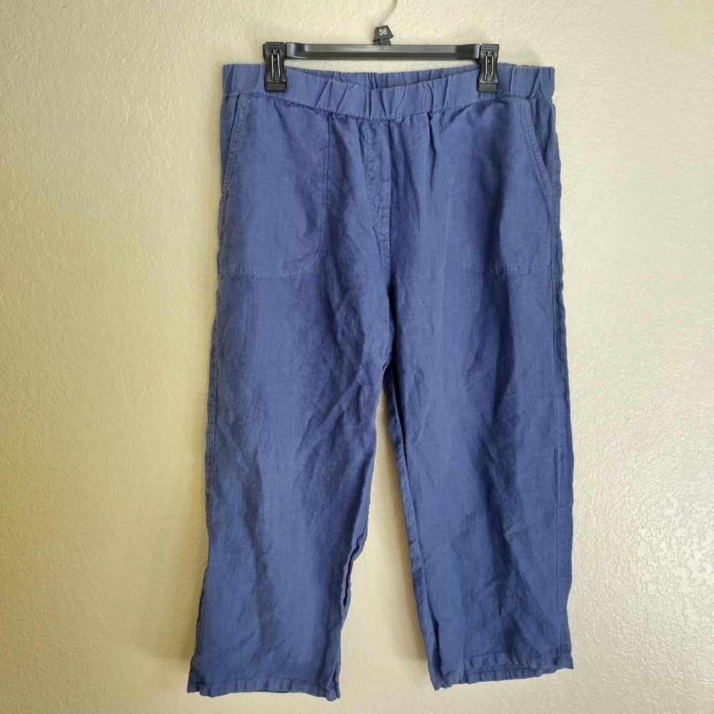 CUT LOOSE Solid Linen Easy Crop Pants Blue Sz Xl